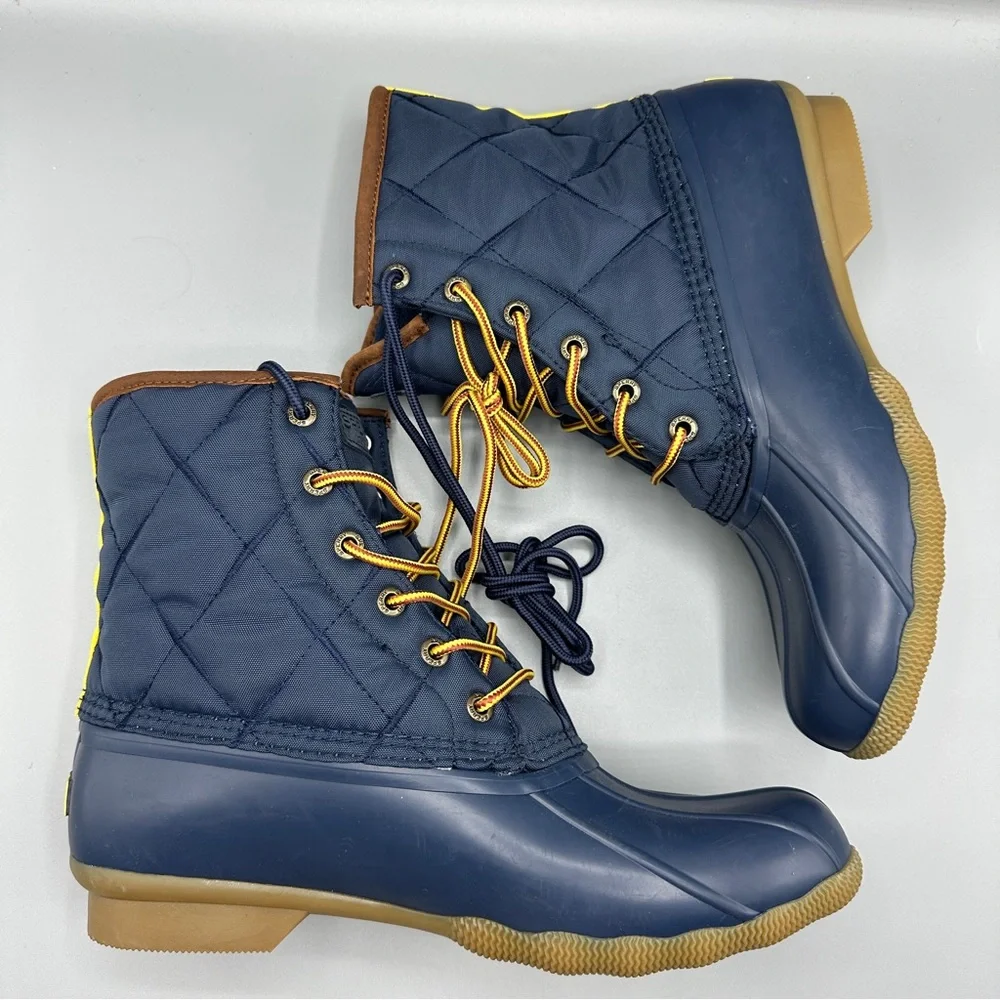 Sperry Saltwater Nylon Navy Duck Boots Mens Size 9.5 Blue Yellow